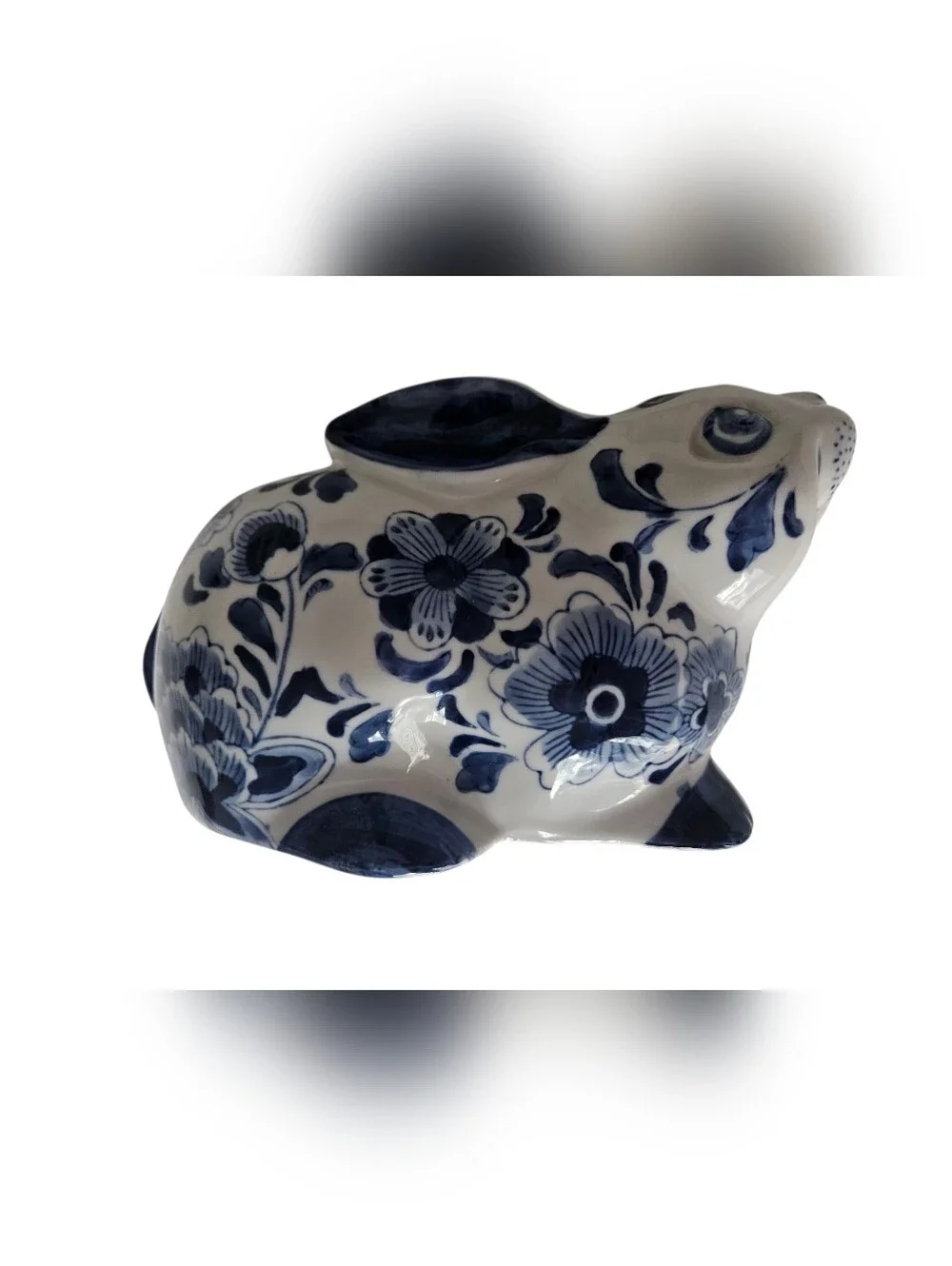 Vintage Delft Style Blue & White Chinoiserie Ceramic Rabbit Figurine | SZ 9